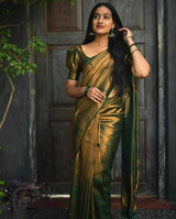 Dark Green Soft Lichi Silk Jacquard Saree