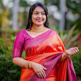 Extraordinary Orange Soft Silk Saree