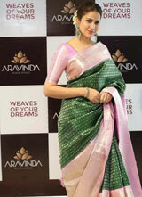 Green & Baby Pink Soft Banarasi Silk Saree