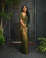 Dark Green Soft Lichi Silk Jacquard Saree