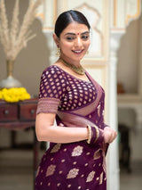 Wine Jacquard Work Banarasi Silk Saree