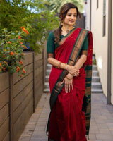 Woebegone Red Soft Silk Saree