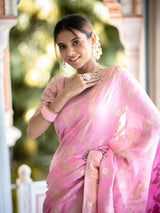 Incomparable Baby Pink Soft Silk Saree