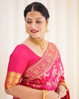 Carmine Pink Banarasi Silk Saree