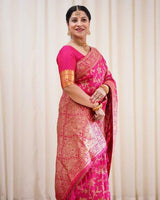 Carmine Pink Banarasi Silk Saree