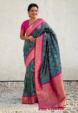 Turquoise Green Banarasi Silk Saree – Festive Radiance in Every Drape