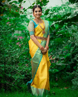 Yellow Color With Golden Zari Designer Lchi Silk Saree For Weaving