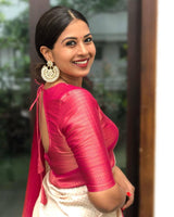 Traditional Lichi Silk In The Shades Of White And Pink & Cream Saree