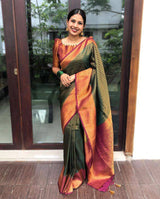 Red With Maroon Combition Copper Zari Weaving Lichi Silk Saree