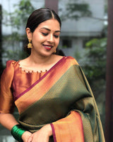 Red With Maroon Combition Copper Zari Weaving Lichi Silk Saree