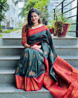 Blissful Dark Green Soft Silk Saree