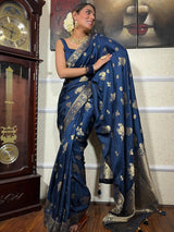 Opulent Navy Blue Soft Silk Saree