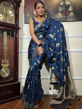 Opulent Navy Blue Soft Silk Saree