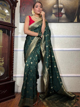 Pretty Dark Green Soft Silk Saree