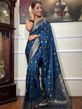 Inspiring Navy Blue Soft Silk Saree