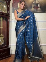 Inspiring Navy Blue Soft Silk Saree