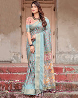 Sea Green Floral Printed Cotton Silk Saree