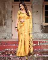 Light Yellow Floral Printed Cotton Silk Saree