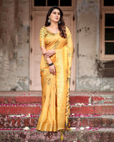 Light Yellow Floral Printed Cotton Silk Saree