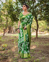 Kelly Green Floral Printed Cotton Silk Saree