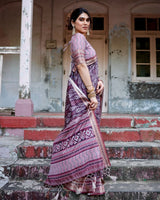 Grape Purple Floral Printed Cotton Silk Saree