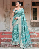 Delightful Rama Floral Printed Cotton Silk Saree