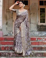 Light Grey Floral Printed Cotton Silk Saree