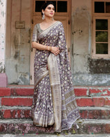 Light Grey Floral Printed Cotton Silk Saree