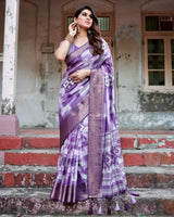 Royal Purple Floral Printed Cotton Silk Saree