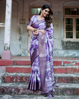 Royal Purple Floral Printed Cotton Silk Saree