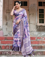 Heather Purple Floral Printed Cotton Silk Saree