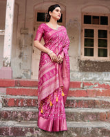 Rani Pink Floral Printed Cotton Silk Saree