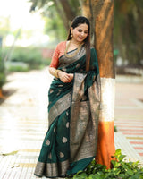Vritika - Green Banarasi Silk Saree with Silver Zari Motifs