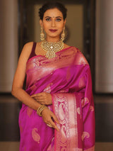 Vijayalakshmi - Pink Kanjivaram Silk Saree with Gold Paisley Zari Border