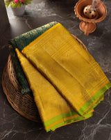 Valiba Kanchipuram silk saree has brocade of gold zari flower pots With edge and rich brocade Saree