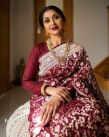 Wine Banarasi Silk Saree