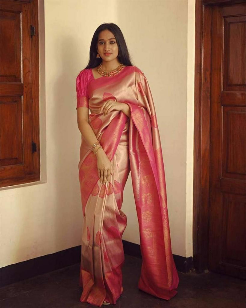 Elegant Peach Soft Silk Saree