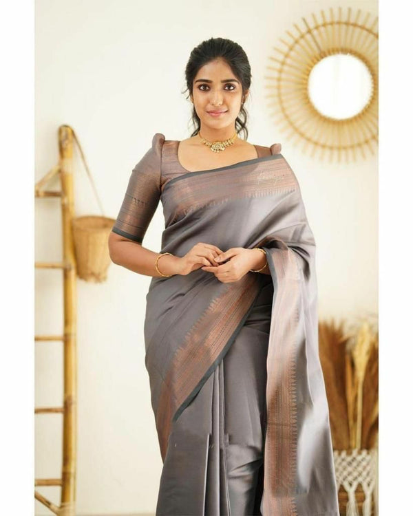 Desultory Grey Soft Silk Saree