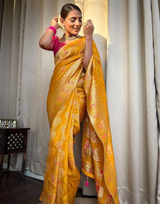 Tisha Yellow Soft Banarasi Saree With Attached Blouse