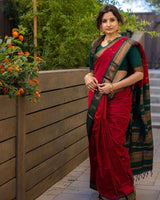 Woebegone Red Soft Silk Saree