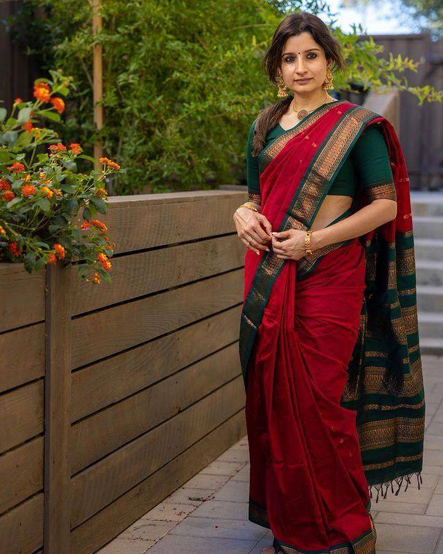 Woebegone Red Soft Silk Saree