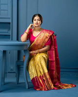 Lissome Yellow Soft Silk Saree