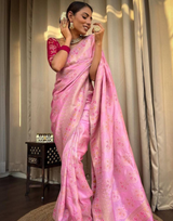 Tisha pink Soft Banarasi Saree With Attached Blouse