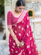 Pink Banarasi Soft Silk Saree