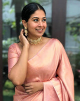 Bindu Peach Soft Banarasi Silk Saree With Blouse Attached - ABHA