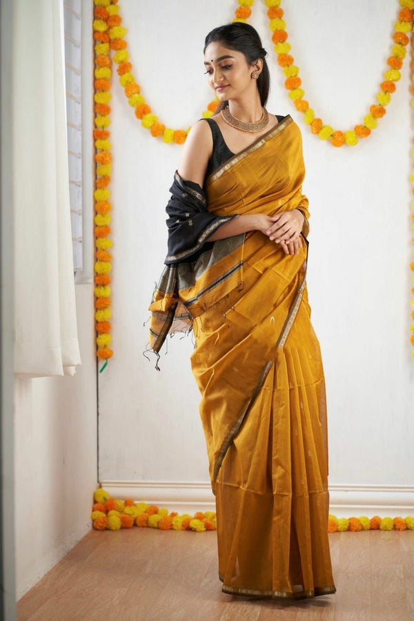 Yellow Color Premium Cotton Silk Saree