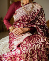 Wine Banarasi Silk Saree