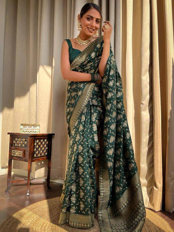 Laita Green Banarasi Silk Saree