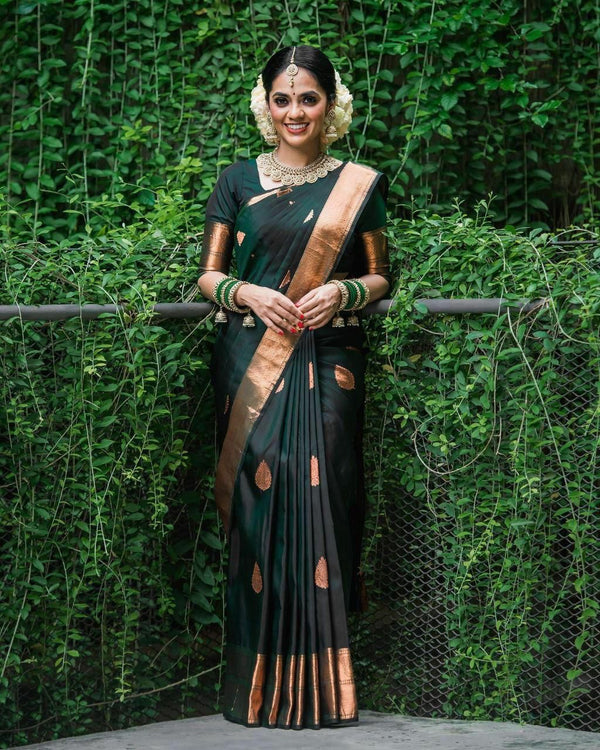 Wedding Special Dark Green Jacquard Work Saree