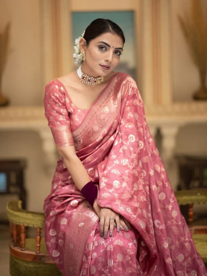 Hira Peach Banarasi Silk Saree